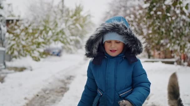 Kid Ice Blizzards Challenge Tale Shoveling Strength Clean Driveway Winter — Stock Video