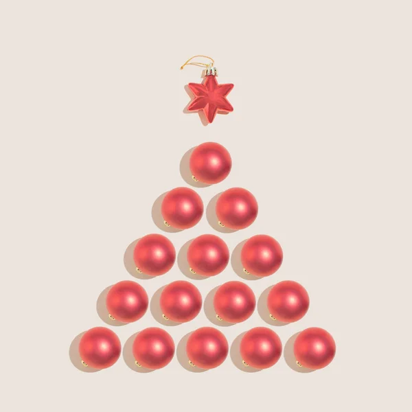 Festive New Year Celebration Idea Red Baubles Christmas Tree Decorative — Stock Photo, Image
