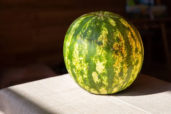 stock image Large Yellow and Green Watermelon Close-Up  Vibrant Fresh Fruit in Detail