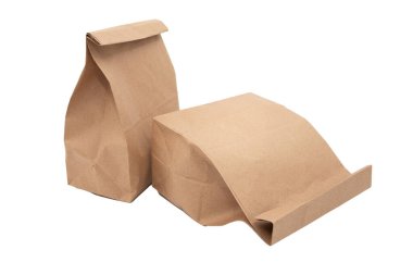 Beyaz Arkaplanda İki Kapalı Kağıtlı Kağıt Torba Çevre dostu Paketleme