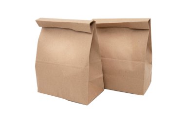 Beyaz Arkaplanda İki Kapalı Kağıtlı Kağıt Torba Çevre dostu Paketleme