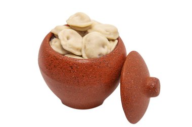 Beyaz bir arka planda Clay Pot 'ta hamur tatlısı