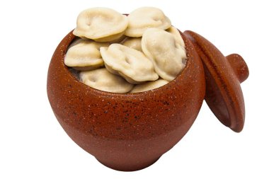 Beyaz bir arka planda Clay Pot 'ta hamur tatlısı