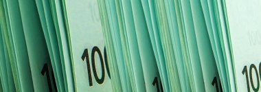 100 avroluk banknotlar, mali zenginlik ve yatırım konseptine yakın çekim.