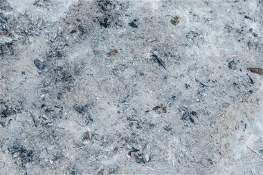 Kül kaplı yer dokusu yanmış toprak ve gri kül yüzeyi.