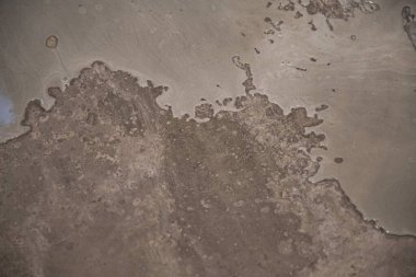 Parlak yüzeyi ve pürüzlü yapısı olan nemli beton dokusu, inşaat malzemesi arka planı