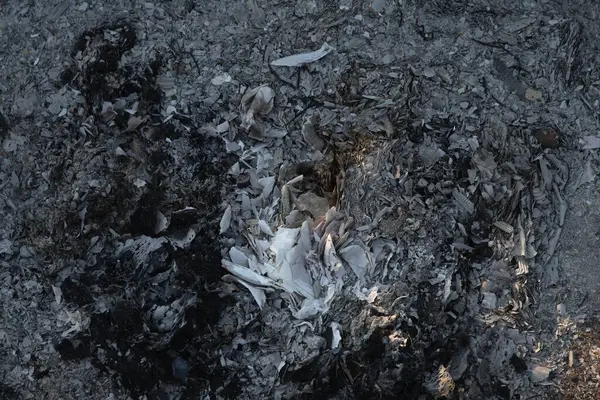 Yanmış küller ve yanmış molozlar. Ardışık dokuyu ateşle