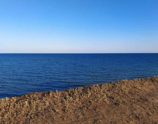 Yüksek Deniz Kıyısı Çimen Çayır Bitkileriyle Kaplanmış Kahverengi Kil Toprak — Stok fotoğraf
