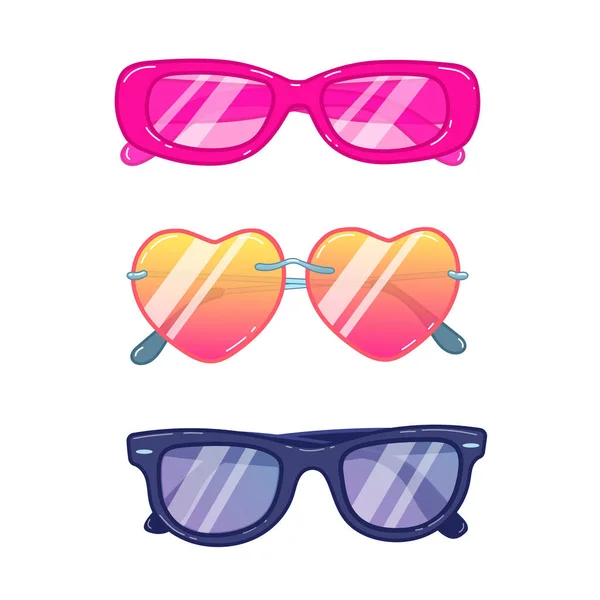 Vector Illustratie Van Een Set Zonnebrillen Verschillende Vormen Kleuren Geïsoleerd — Stockvector