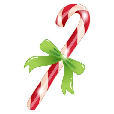 Çizgi film tarzında yaylı Noel şekerlerinin vektör çizimi. Beyaz arka planda şeker kamışları
