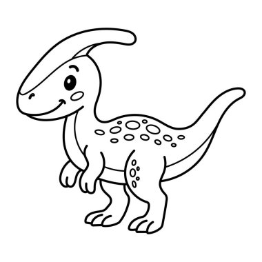 Siyah beyazlı sevimli parasaurolophus karikatür dinozoru, çocukları boyamak için harika kitaplar, okul öncesi çalışma kağıtları, ve dino temalı eğlenceli basılabilir aktiviteler. Vektör illüstrasyonu