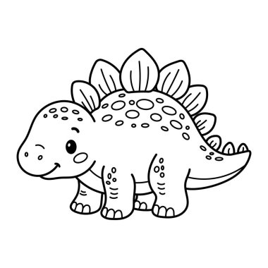 Şirin ve gülümseyen stegosaurus çizgisi resim çizimi boyamaya hazır, okul öncesi dinozor dersleri için mükemmel, basılabilir çalışma kağıtları, çocuk sanat projeleri. Vektör illüstrasyonu
