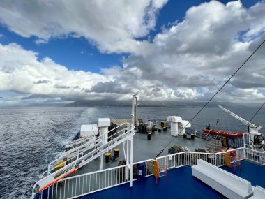 ferry traveling to Sicily. Strait of Messina