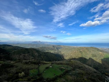 view of mountains and sea in Sicily. Panorama from Gratteri, Palermo,