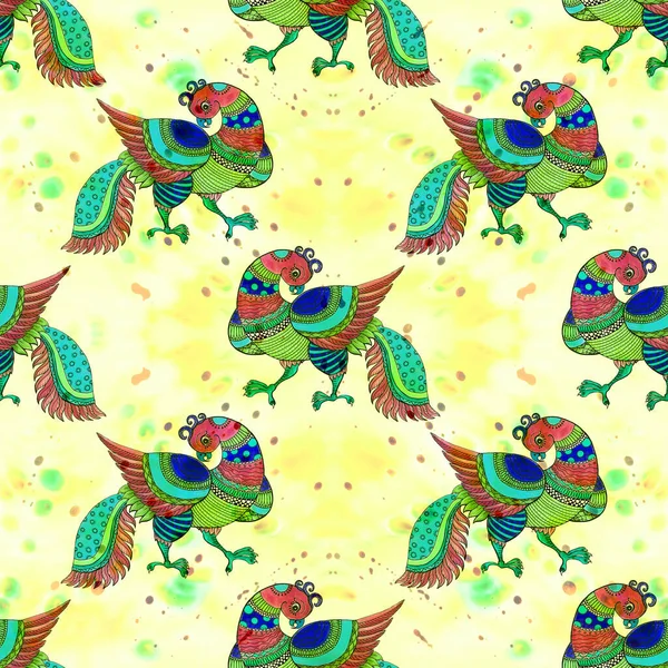 Patrón Sin Costuras Las Aves Los Árboles Son Motivos Orientales — Foto de Stock