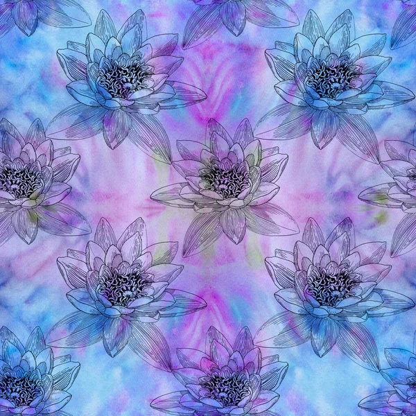 Lotosový Květ Bezešvé Vzor Pozadí Akvarel Tapety Léčivých Voňavkářských Kosmetických — Stock fotografie