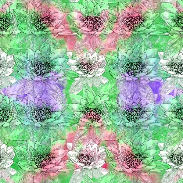 Lotusbloem Naadloos Patroon Een Aquarelachtergrond Wallpapers Van Medicinale Parfumerie Cosmetische — Stockfoto