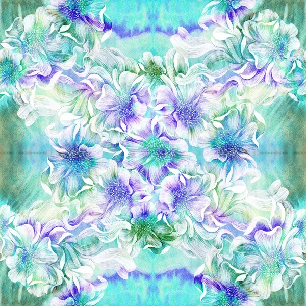 Virágminta Akvarell Háttér Kép Elvont Dekoratív Kompozíció Zökkenőmentes Minta Nyomtatott — Stock Fotó