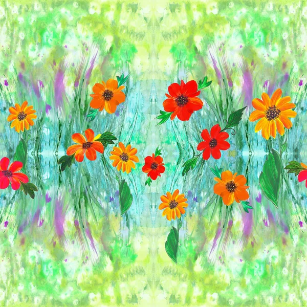 Bloemenpatroon Aquarelachtergrond Afbeelding Abstracte Decoratieve Compositie Naadloos Patroon Gebruik Gedrukte — Stockfoto