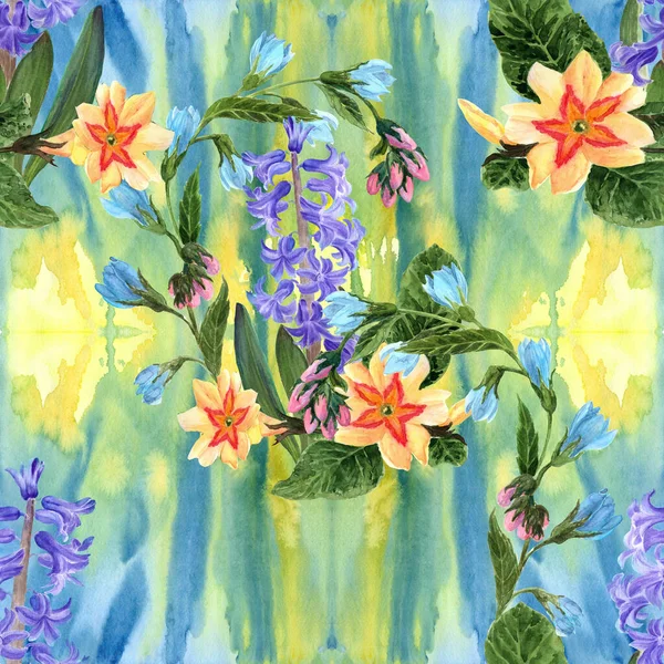 Σχέδιο Λουλουδιού Υδατογραφία Φόντο Εικόνα Σύνθεση Άνοιξη Λουλούδια Απρόσκοπτο Μοτίβο — Φωτογραφία Αρχείου