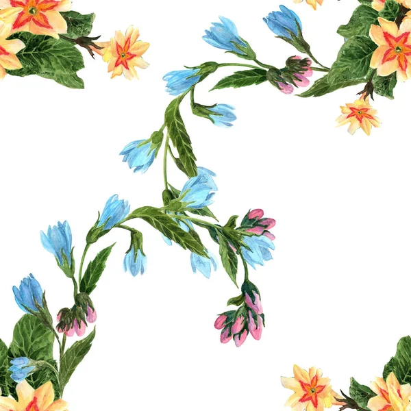 Квітковий Візерунок Зображення Акварельного Фону Композиція Весняних Квітів Безшовні Візерунки — стокове фото