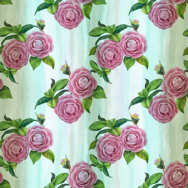 グラフィックアート 印刷物 オブジェクト サイト ポスター はがき 包装を使用してください 椿の花 葉を持つ枝 シームレスな背景 — ストック写真