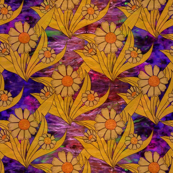 Çiçek Suluboya Arka Planda Dekoratif Kompozisyon Çiçek Motifleri Kusursuz Desen — Stok fotoğraf
