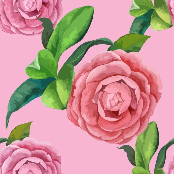 Fleurs Camélia Branches Avec Fleurs Bourgeons Feuilles Fond Sans Couture — Image vectorielle