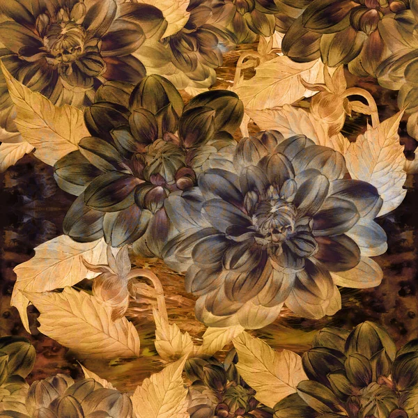 Dahlia Kwiat Pączek Akwarela Płynny Wzór Tapeta Korzystanie Materiałów Drukowanych — Zdjęcie stockowe