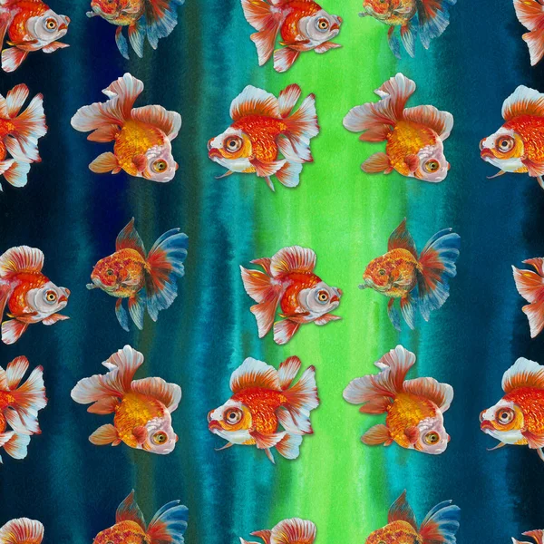 Золотая Рыбка Акварельном Фоне Бесшовный Шаблон Обои Декоративный Состав Использовать — стоковое фото