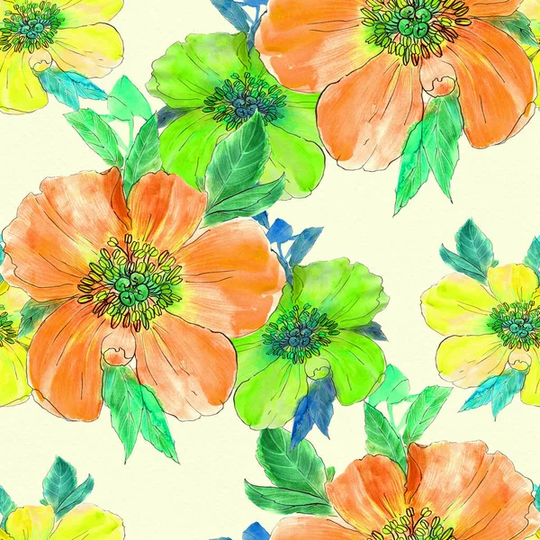 Florales Nahtloses Muster Pfingstrosen Blumen Blumen Aquarell Hintergrund Collage Aus — Stockfoto