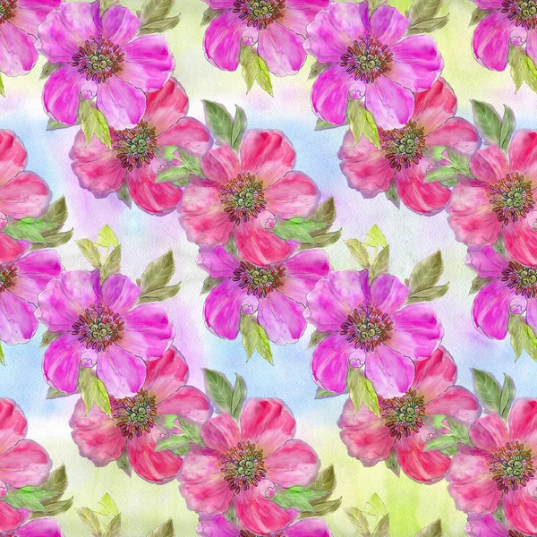 Floral seamless pattern. Peonies flowers - floral watercolor background. Collage of flowers and leaves. Use printed materials, drawings on fabric, objects, scrapbooking, greeting cards.