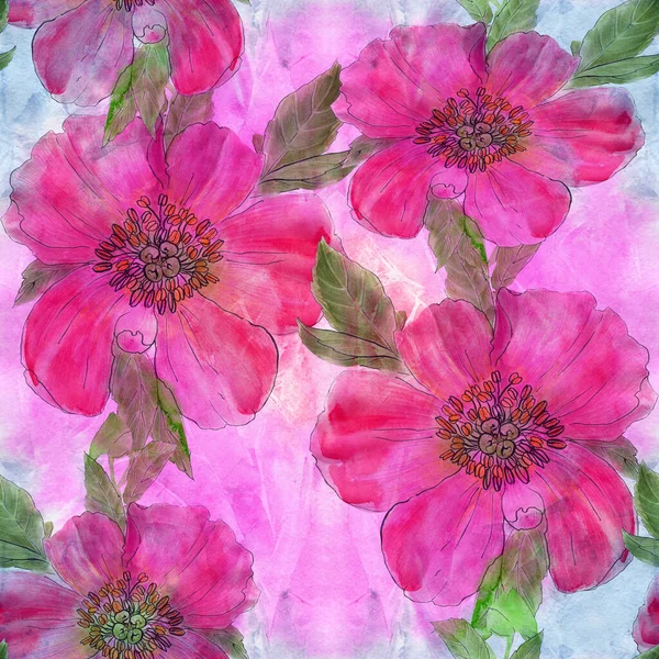 Padrão Sem Costura Floral Flores Peônias Fundo Aquarela Floral Colagem — Fotografia de Stock