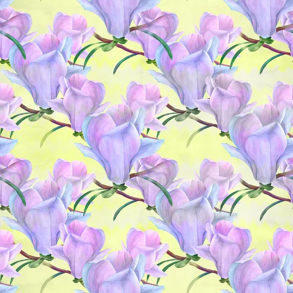 Magnolia Акварель Безшовні Візерунок Квітучі Гілки Шпалери Допомогою Друкованих Матеріалів — стокове фото