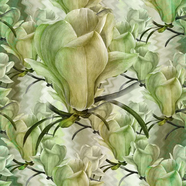 Magnolia Akvarell Varrat Nélküli Mintát Virágzó Ágak Háttérkép Használja Nyomtatott — Stock Fotó
