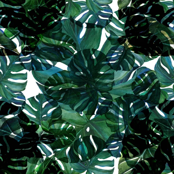 Egzotik Yapraklar Pürüzsüz Desenler Suluboya Arkaplan Resmi Dekoratif Kompozisyon Yazdırılmış — Stok fotoğraf