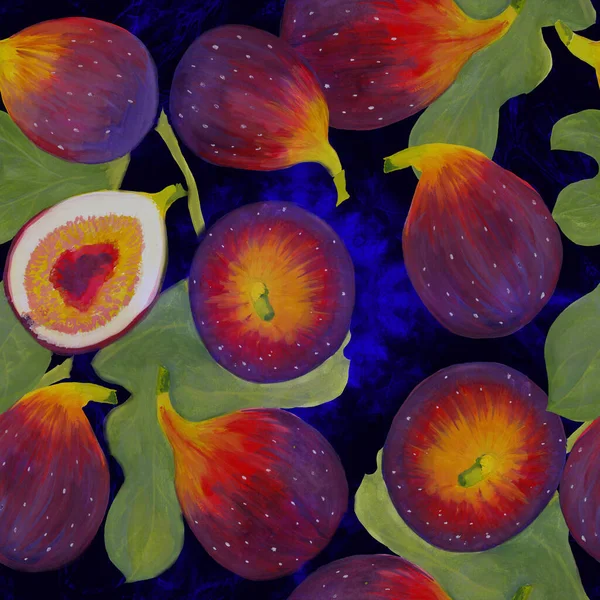 Fig Fruit Bladeren Naadloos Patroon Aquarel Achtergrond Illustraties Voor Wenskaarten — Stockfoto