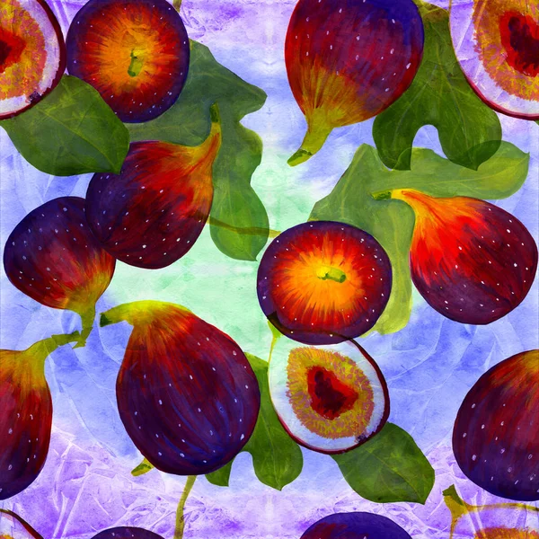 Fig Fruit Bladeren Naadloos Patroon Aquarel Achtergrond Illustraties Voor Wenskaarten — Stockfoto