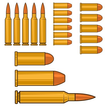 Illustration of ammunition and bullets isolated on white background. Design element for poster, card, banner, logo, label, sign, badge, t shirt. Vector illustration