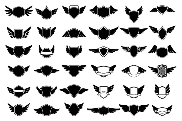 Big Set Empty Emblems Wings Design Element Logo Label Sign — Stock Vector