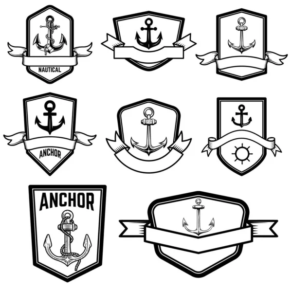 Set Nautical Emblems Anchors Design Element Logo Label Sign Badge — Stock Vector