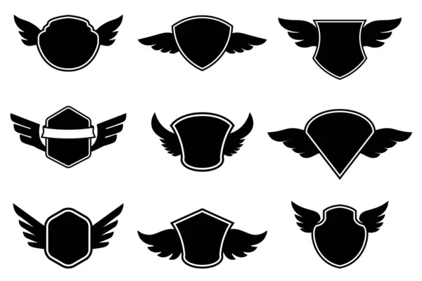 Conjunto Dos Emblemas Vazios Com Asas Elemento Design Para Logotipo — Vetor de Stock