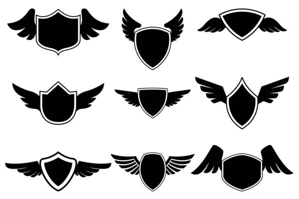 Conjunto Emblemas Vacíos Con Alas Elemento Diseño Para Logotipo Etiqueta — Vector de stock