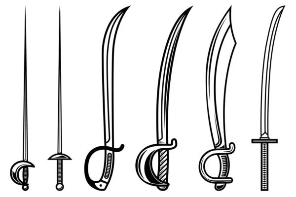 Beyaz Arka Planda Izole Edilmiş Kılıç Seti Logo Etiket Işaret — Stok Vektör