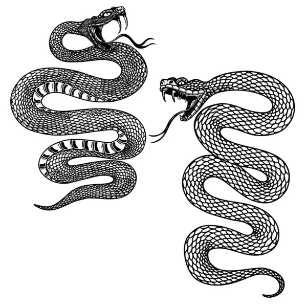 一套纹身风格的毒蛇插图 横幅的设计元素 矢量说明 — 图库矢量图片