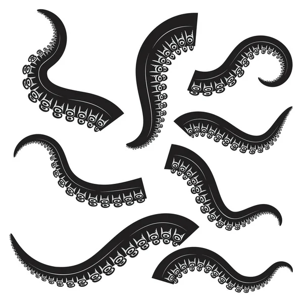 Set Octopus Squid Tentacles Engraving Style Design Element Logo Label — Stock Vector