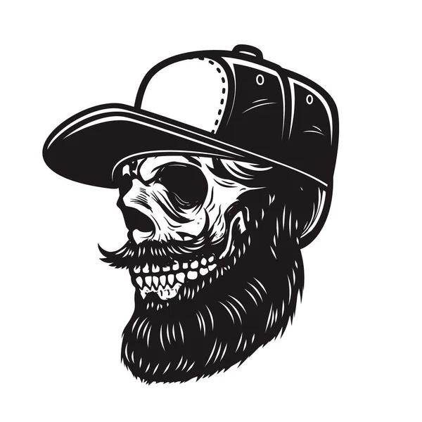 Illustration Bearded Skull Baseball Cap Engraving Style Design Element Logo — Stock Vector