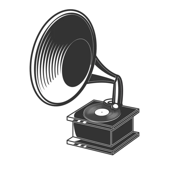Retro Gramofon Illusztrációja Gravírozási Stílusban Logó Embléma Aláírás Poszter Kártya — Stock Vector