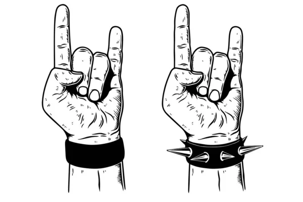 Hand Rock Roll Sign White Background Design Element Logo Emblem — Stock Vector