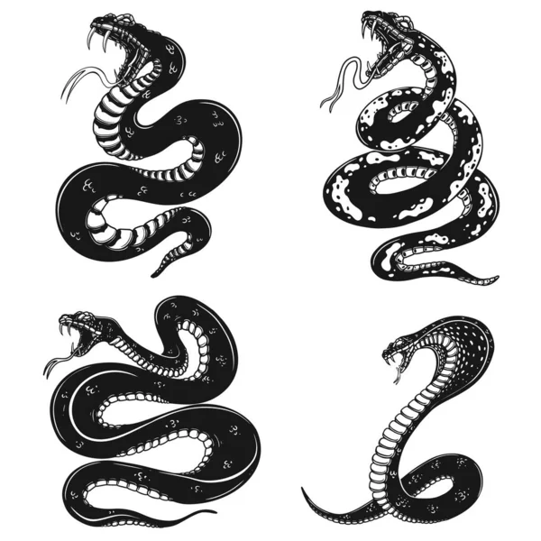 Conjunto Ilustrações Serpente Venenosa Estilo Gravura Elemento Design Para Logotipo —  Vetores de Stock